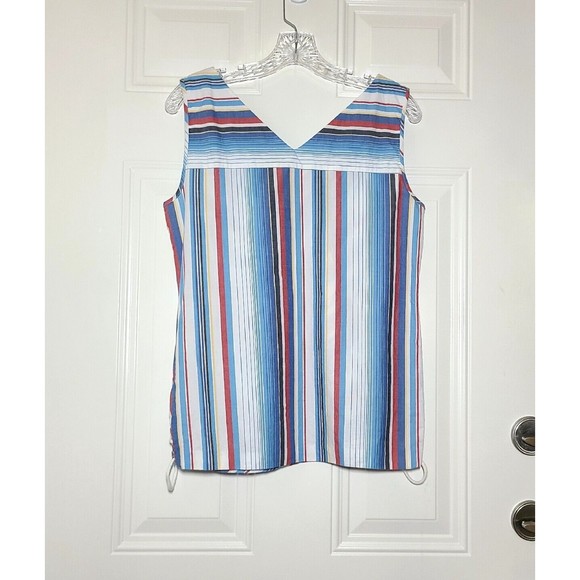 Brooks Brothers Top Womens Size 8 Sleeveless Lace Up Side Striped V-Neck Cotton - Picture 4 of 9